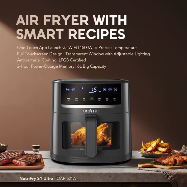 Oraimo NutriFry S1 Ultra 1500W 6L App Control Full Touchscreen Air fryer