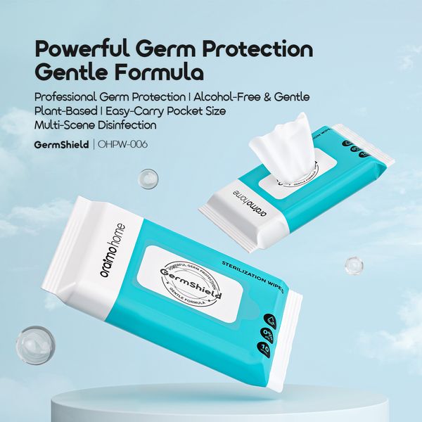 Oraimo GermShield 10*10 Wipes Alcohol-Free & Plant-Based Sterilization Wipes