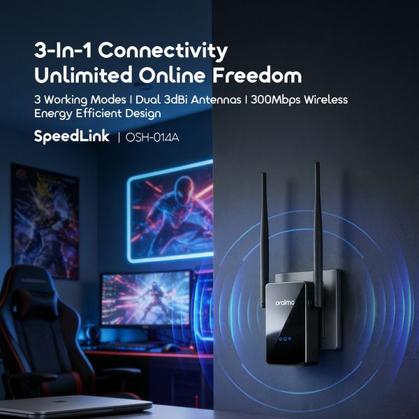 Oraimo SpeedLink Access Point, Repeater & Router 3-In-1 WiFi Range Extender