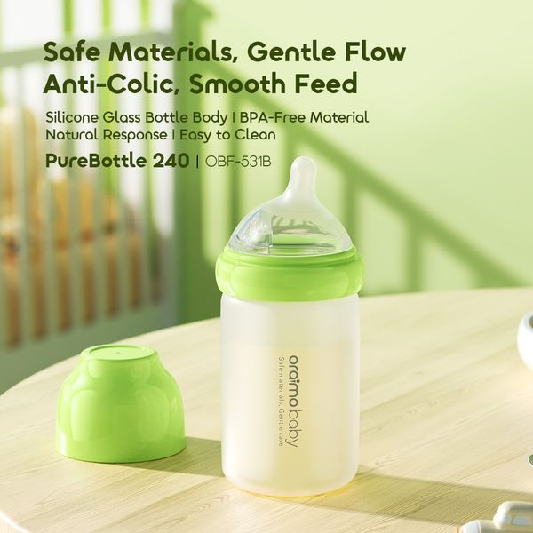 Oraimo PureBottle 240 240ml Anti-Colic Silicone Glass Baby Bottle