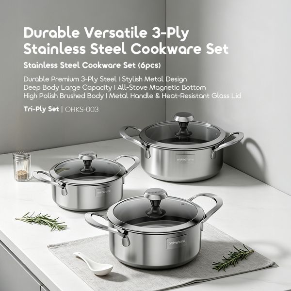 Oraimo Tri-Ply Set Durable Versatile Stainless Steel Cookware Set(6pcs)