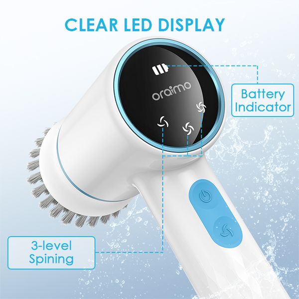 Oraimo Ultra Cleaner Scrubber Cordless 1.5H Runtime Electric Spin Brush with 5 Replacement Heads