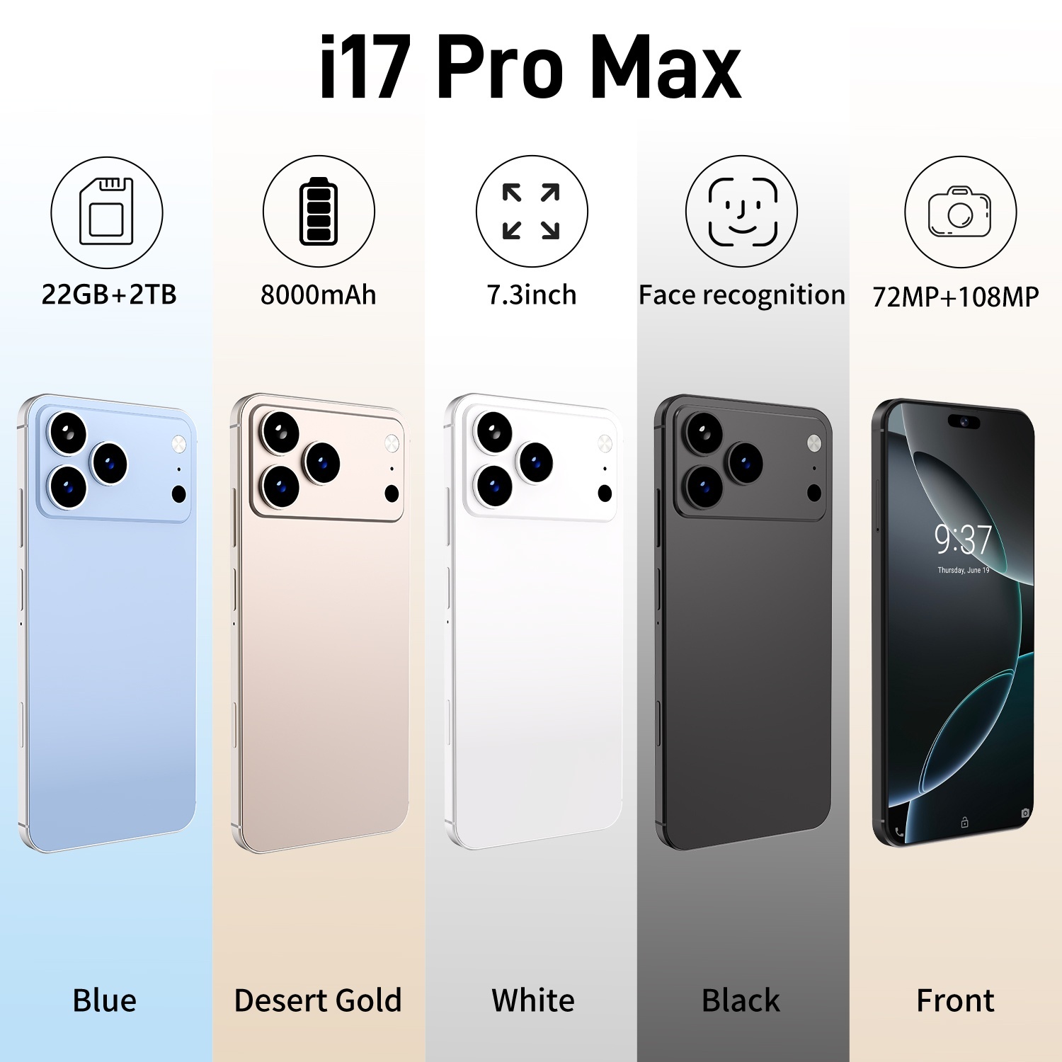Original 17Pro Max Smartphones Android15.0 Dual SIM 6.7" 16GB+1GB Google Play Store 5G Fingerprint Face Unlock Mobile Phones
