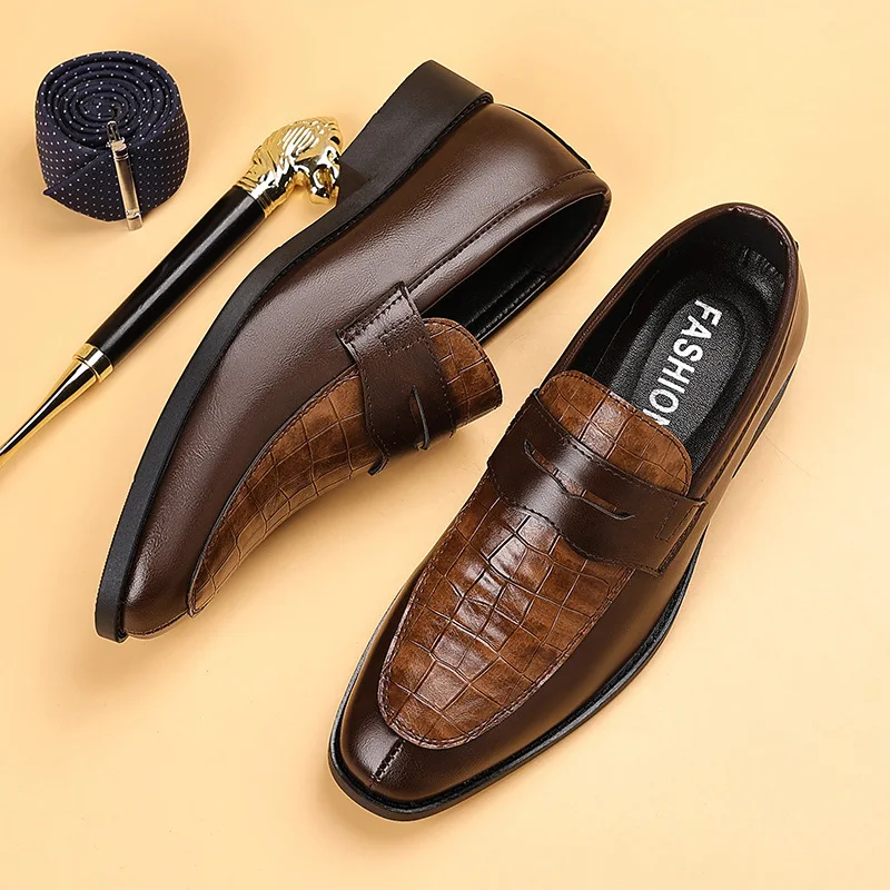 Men's Business Casual Shoes New Style Sharp Toe Large Size Leather Shoes Comfortable Rubber Sole Low Heel Strappy