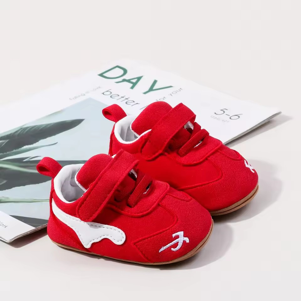 0-18months Baby Unisex Sneakers Embroidered Hook Loop Casual Shoes for Baby Girls Cute Soft Sole Non-Slip First Walking Shoes