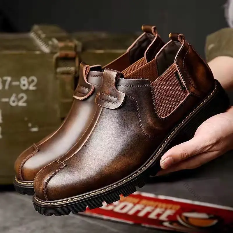 Leather Men Shoes Set Foot Casual Slip on Men Loafers Men Flats High Quality Moccasins Shoes Plus Size Handmade Shoes Boots