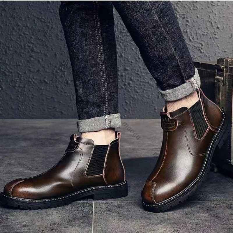 Leather Men Shoes Set Foot Casual Slip on Men Loafers Men Flats High Quality Moccasins Shoes Plus Size Handmade Shoes Boots