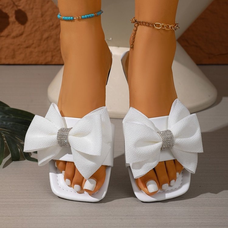 Free delivery of high-quality 2026 new summer women's shoes hot selling butterfly bow straight drag square head cool mop