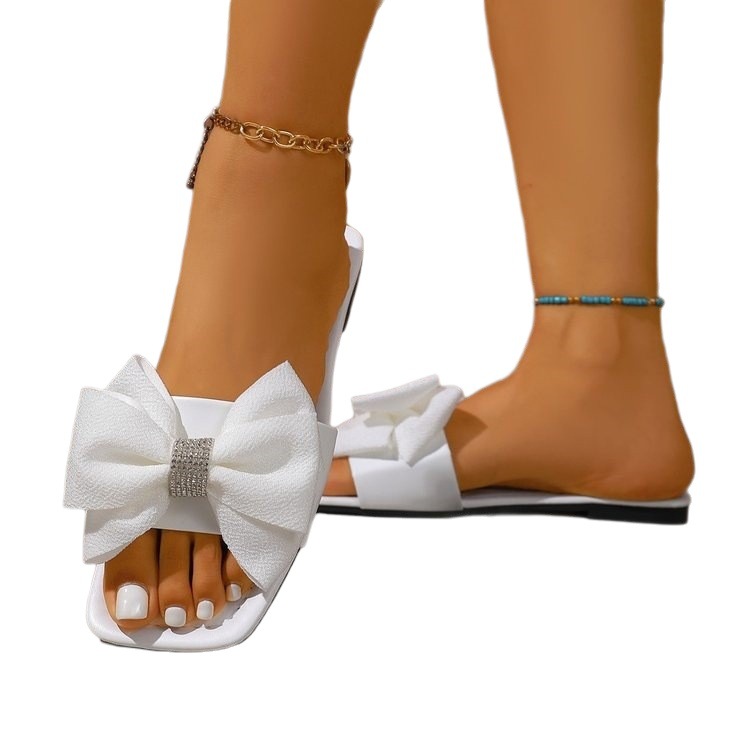 Free delivery of high-quality 2026 new summer women's shoes hot selling butterfly bow straight drag square head cool mop