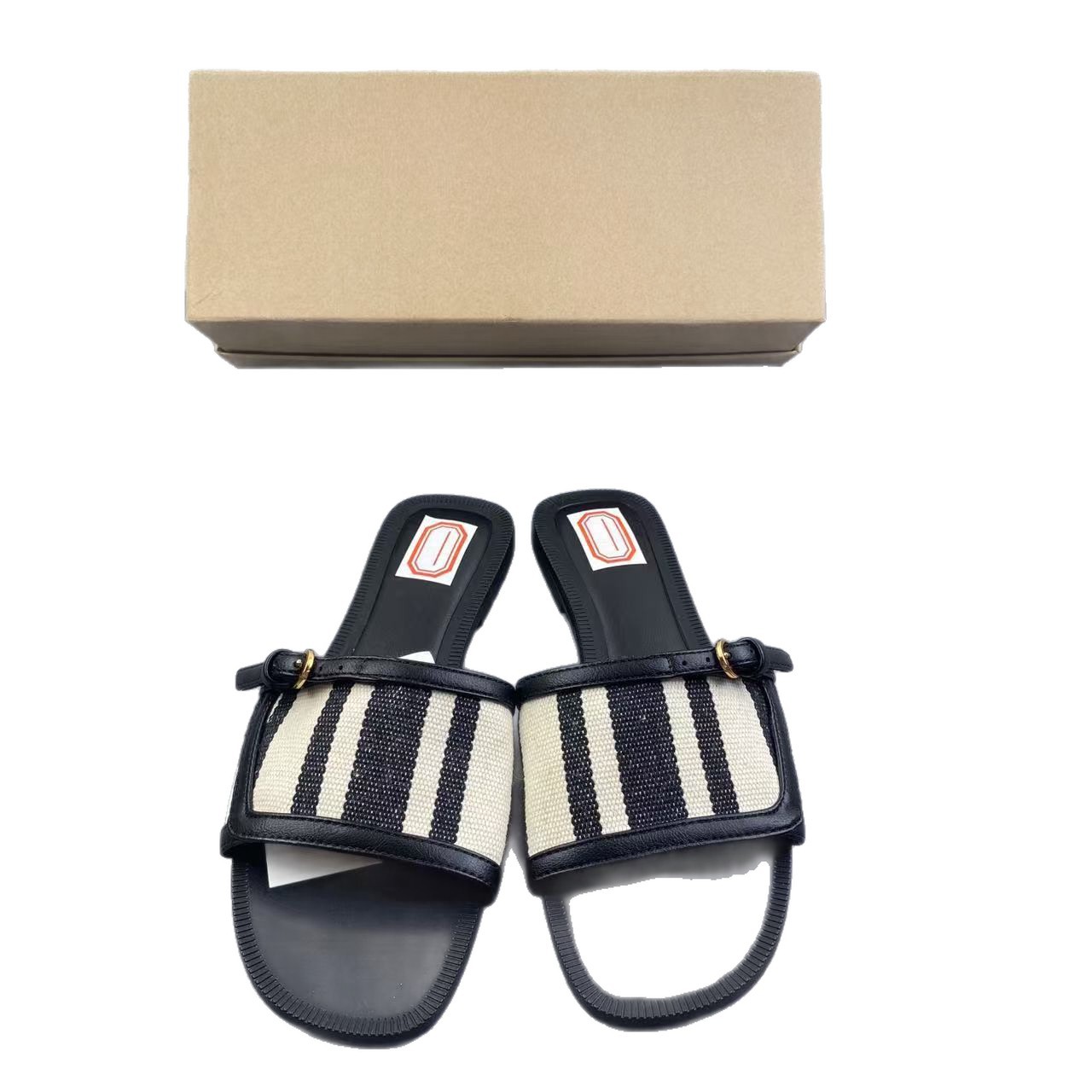 Free delivery of high-quality 2026 new summer women's shoes hot selling black and white patterned round toe flat slippers