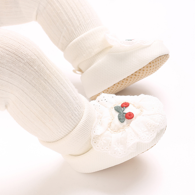 0-18M Soft Winter Non slip socks Baby Girl Little Cherry Winter Warm Shoes Solid Fashion Toddler Fuzzy First Walkers Kid Shoes