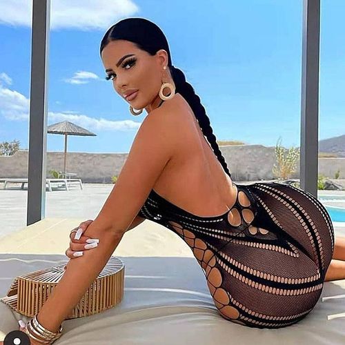 2 Pcs Womens Dress Ladies Backless Bandage Body Dress Vest Robe Ladies Summer Mesh Party Club Fitted Short Dress (Color : Black, Size : S-XXL Flexible)