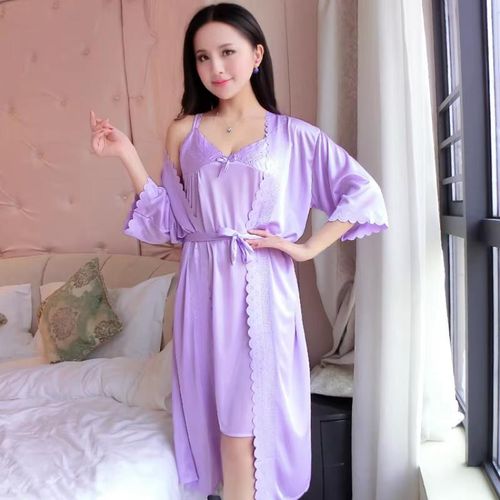 2 pcs/Set Women's Nightgowns Exquisite Sleepwear for Ladies - Purple