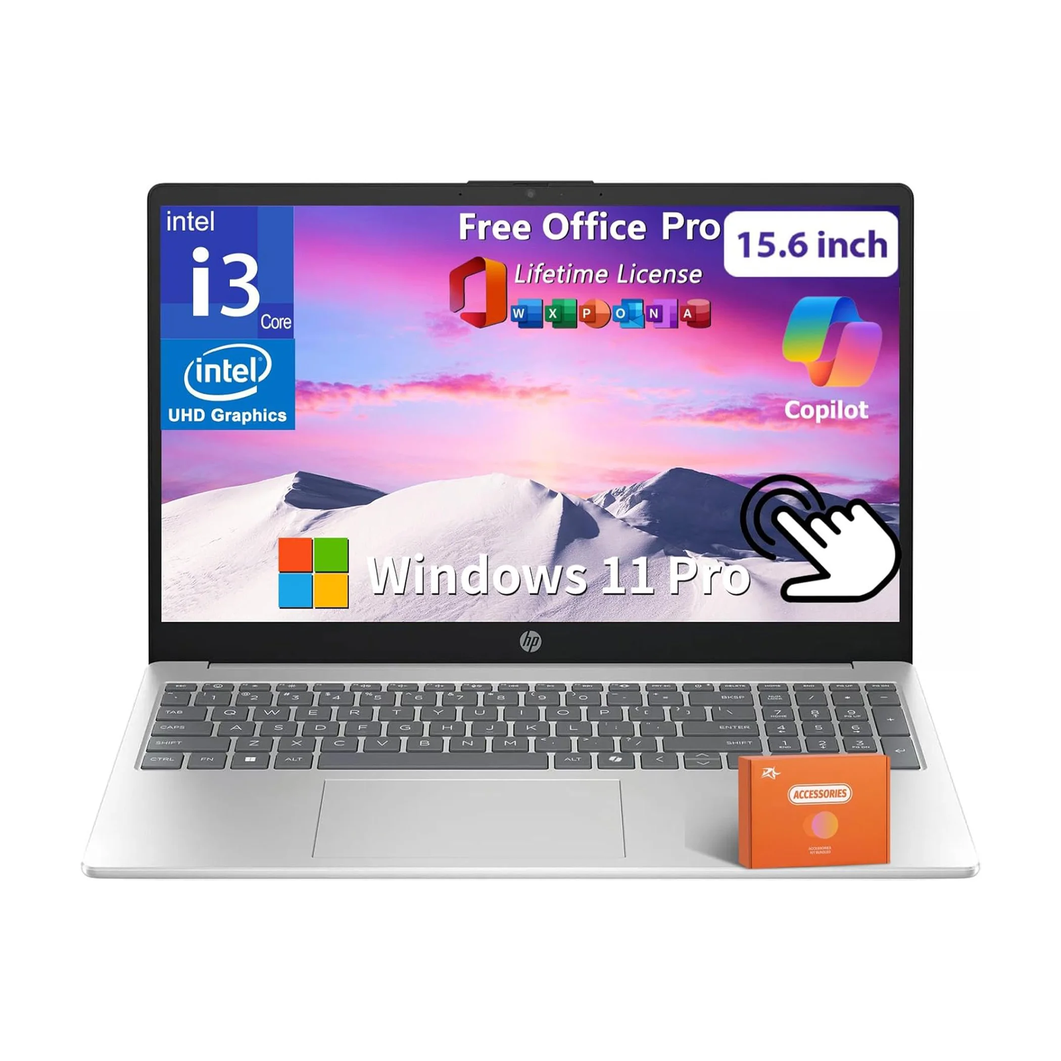 HP – 15.6 Touch-Screen Laptop – Intel Core i3 1315U 2023 – 8GB Memory – 256GB SSD – Natural Silver