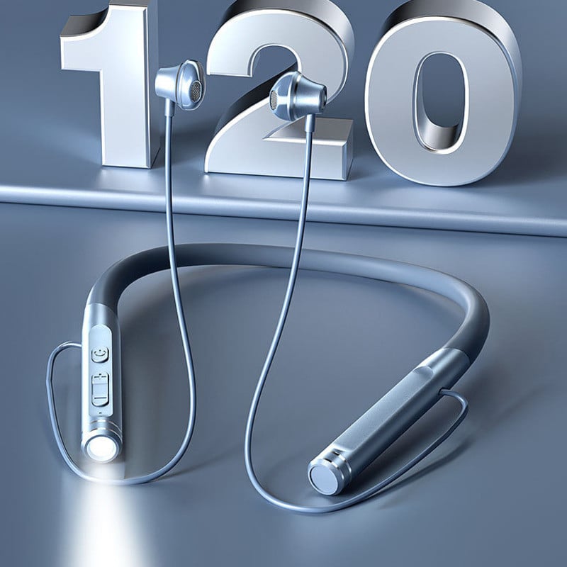 120 Hours Earphones Bluetooth Headphones Stereo Bass Wireless Headphone Neckband Power Flashlight Display Headset TF Card Runner