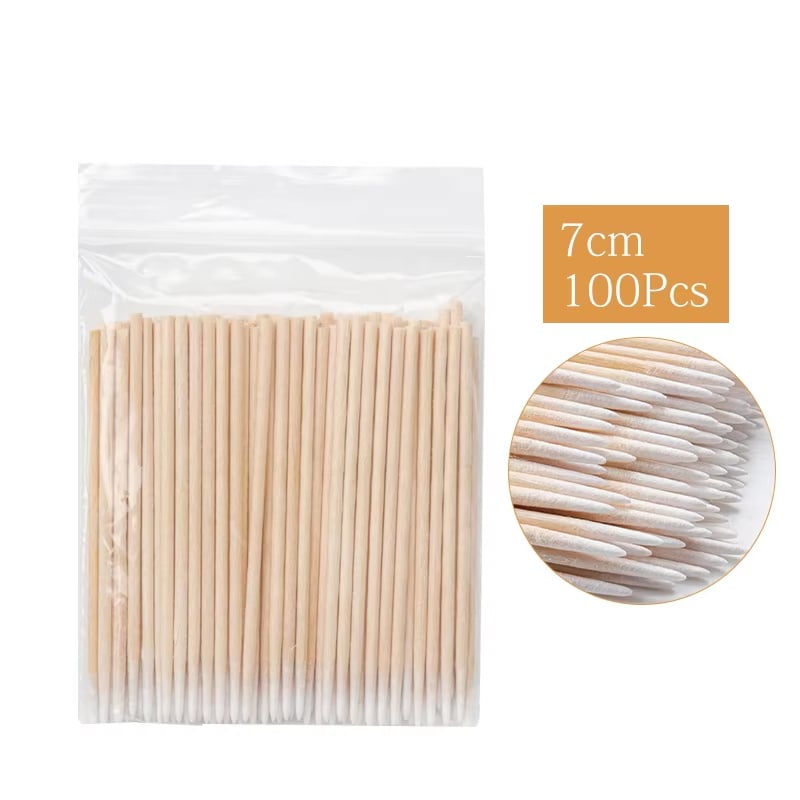 100Pcs Disposable Ultra-small Cotton Swab Lint Free Microbrush Wood Cotton Buds Swabs Brushes Eyelash Glue Removing Makeup Tool