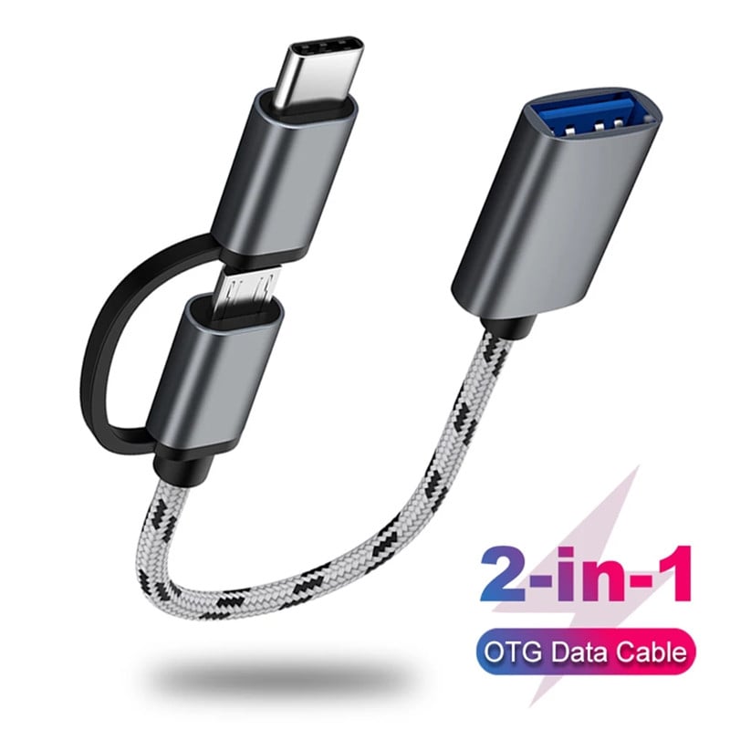 2 in 1 OTG Adapter Cable USB 3.0 to Micro USB Type C Data Sync Adapter for U Disk to Type-C Smartphone Nylon Braid