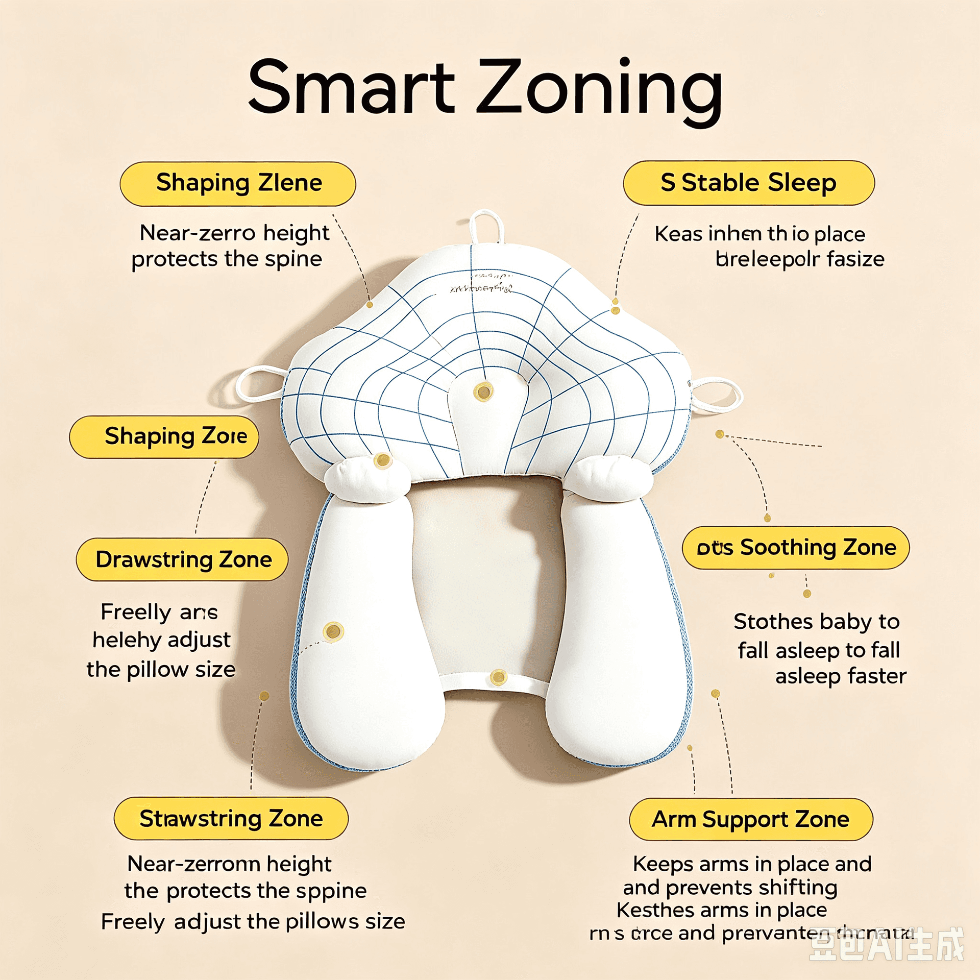 Baby shaping pillow artifact, newborn baby hugging, soothing pillow sleeping, correcting head shape, preventing head deviation