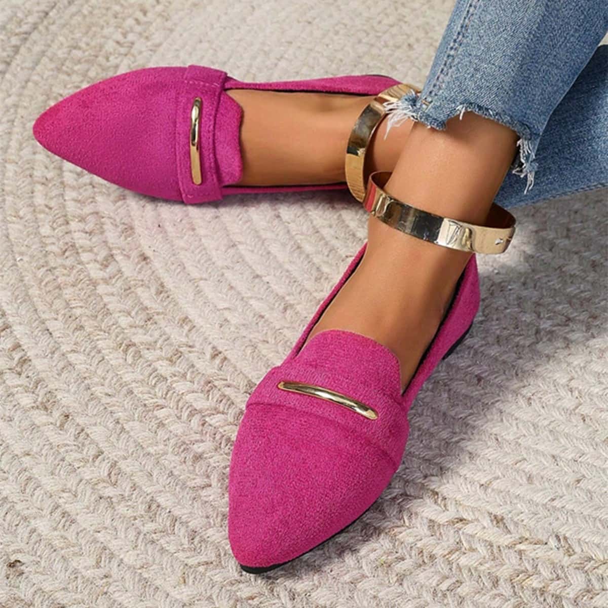 Free delivery of high-quality 2026 new summer women's shoes, hot selling pointed flat metal foot shoes for women