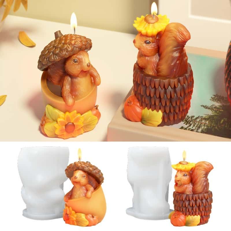Sunflower squirrel candle silicone mold diy dripping plaster ornaments decorated squirrel pine cone silicone mold