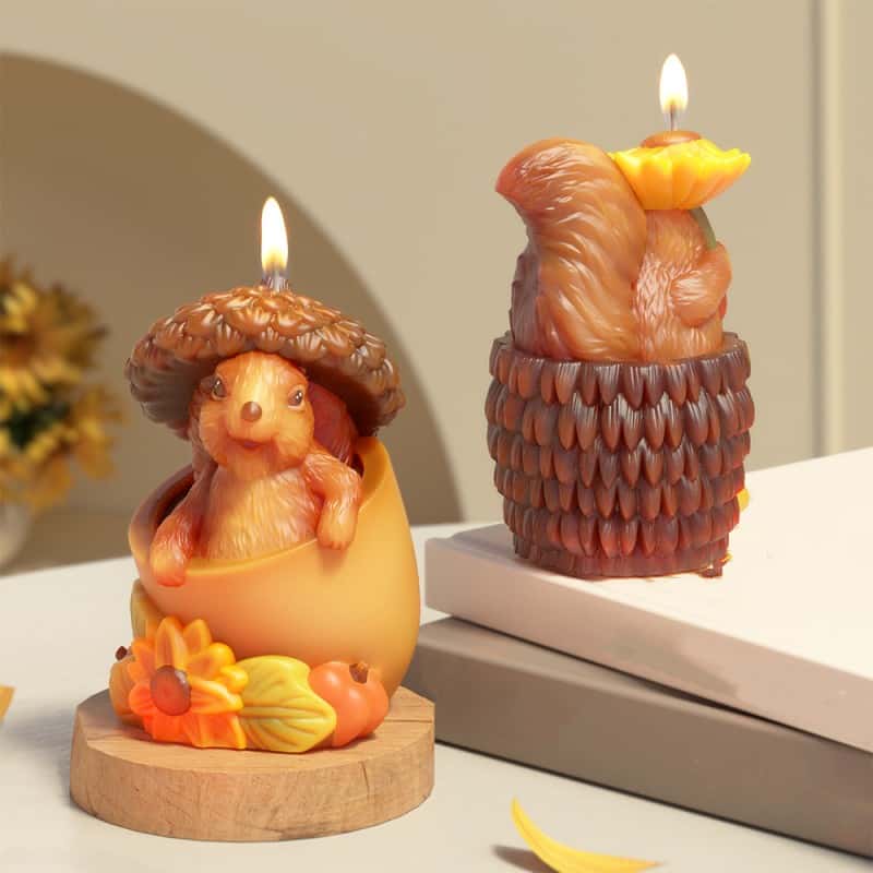 Sunflower squirrel candle silicone mold diy dripping plaster ornaments decorated squirrel pine cone silicone mold