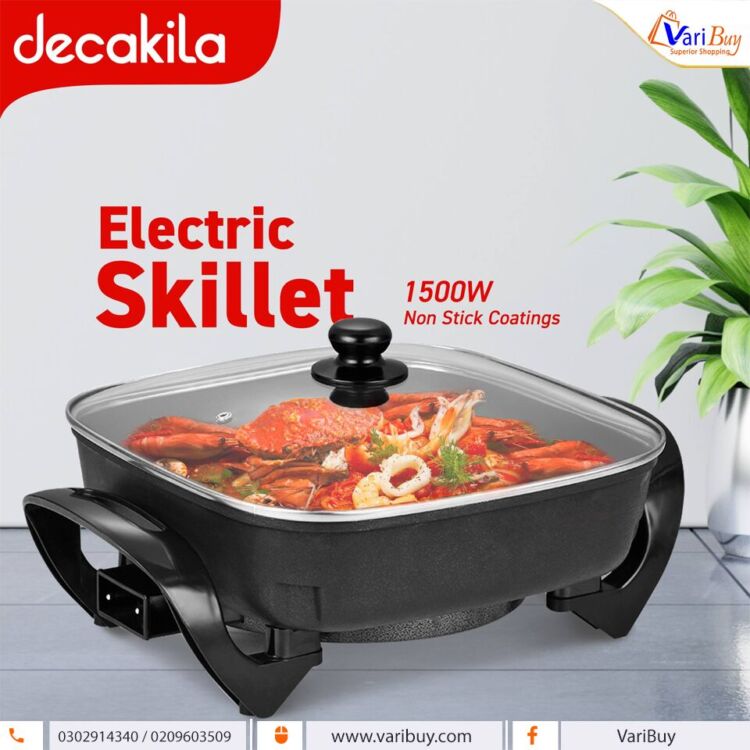 Decakila 1500W 30×30cm Electric Skillet| One Pot for all Cooking Needs, Variable Temperature Control, Non-stick Cooking Surface, Dishwasher Safe, Tempered Glass Lid [KEEC051B]