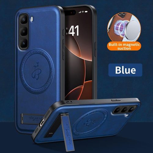 Infinix Hot 60 Pro Plus 4G / 5G MAGSAFE, Wireless Charging luxury leather Case With Kick-Stand - Blue