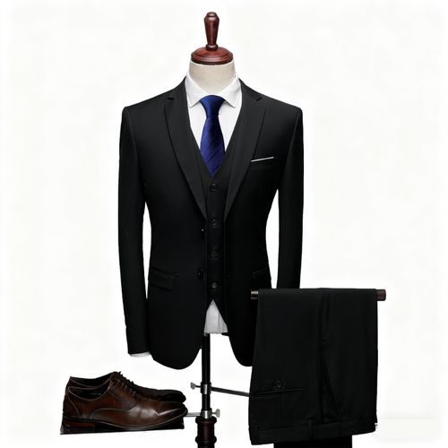 (3PCS)Men's  Suit (Jacket, Tie, Pants) - Black