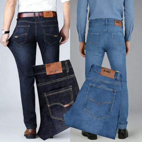 (2Piece)Stretch Jeans Suit/Straight Jeans Stretch Jeans Suit - Blue/Black