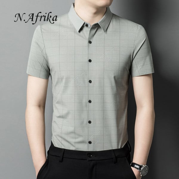 "Nyota wa Afrika"Men Summer Mulberry Silk Shirt Seamless Anti-wrinkle Short Sleeve Business Casual Blouse