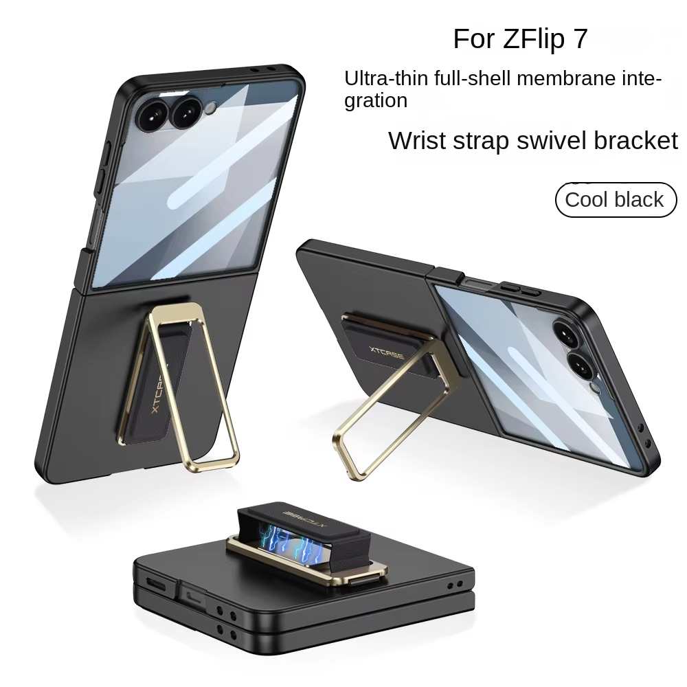 Magnetic Wristband Case For Samsung Galaxy Z Flip 7 Phone Cover With Rotating Kickstand Built in Small Screen Protector Funda