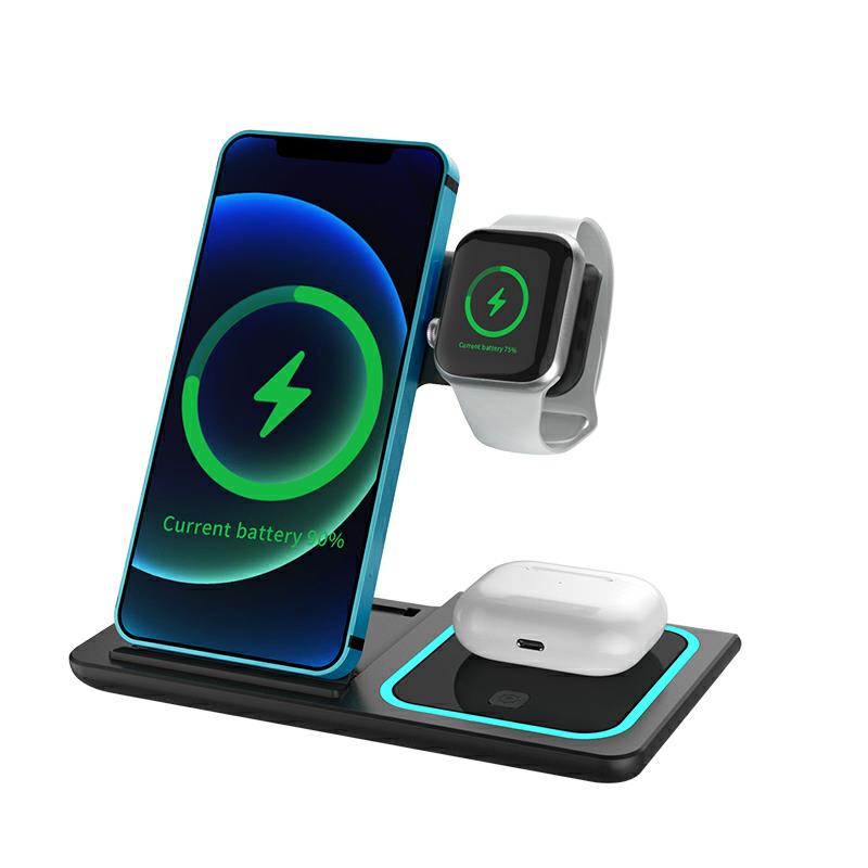 15W Fast Qi Wireless Charger Stand For iPhone 13 12 11 XS XR X 8 3 in 1 Charging Dock Station for Apple Watch 7 6 SE Airpods Pro