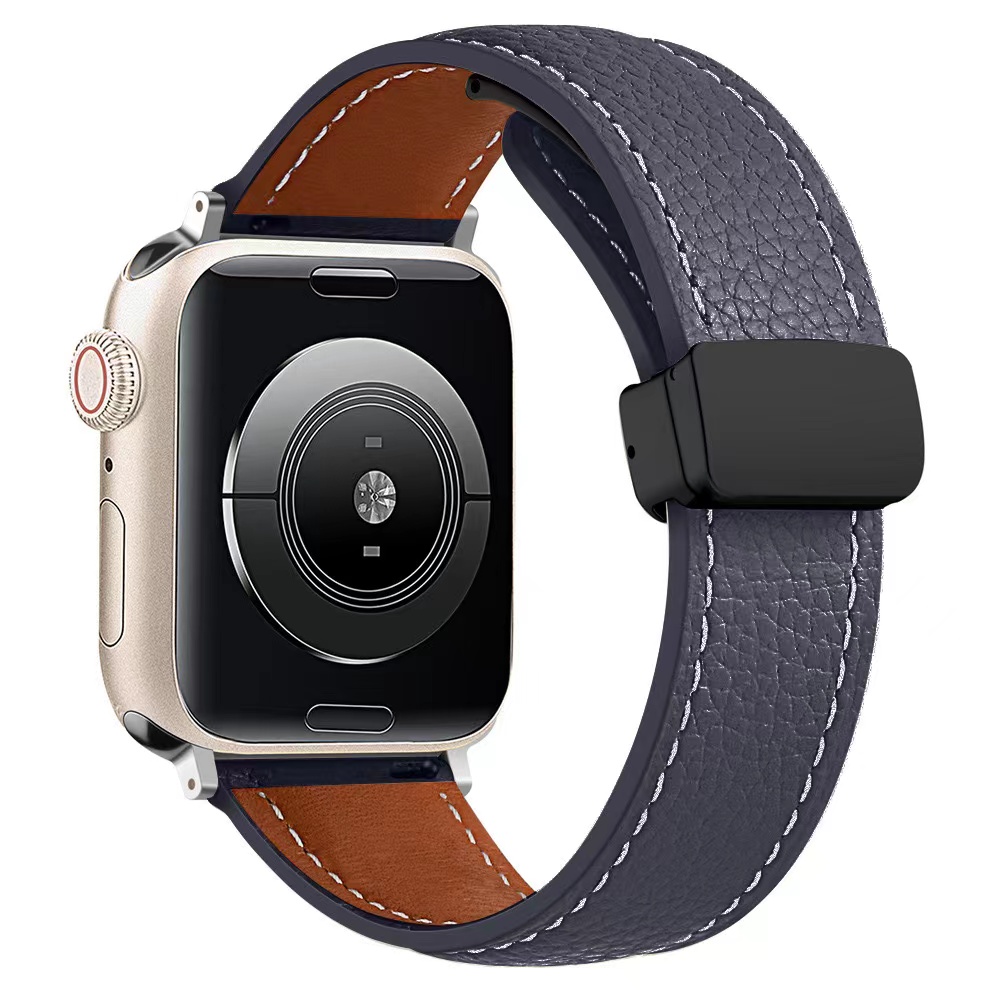 Leather Magnetic Buckle Strap for Apple Watch 44mm 42mm 46mm 45mm 41mm Ultra2 49mm Leather Band for iWatch Series 10 9 8 7 6 5