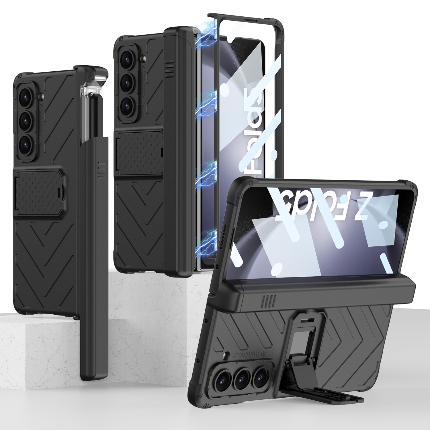 Hard Armour Magnetic Hinge Protection Pen Holder Cover for Samsung Galaxy Z Fold 5 Case Shockproof with Screen Protector Bracket