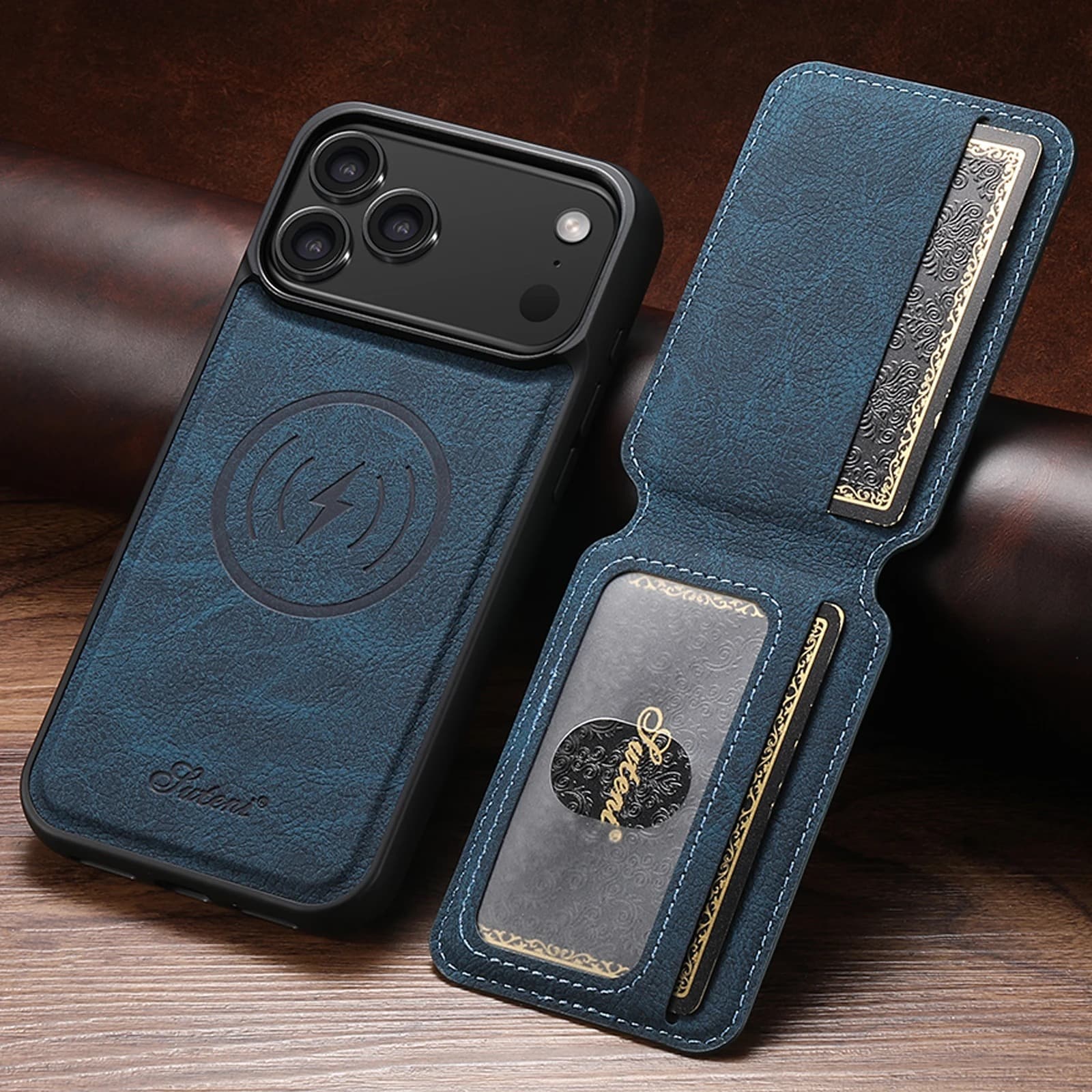 SUTENI iPhone 17 Pro Max Wireless Charging Case with Card Holder & Stand