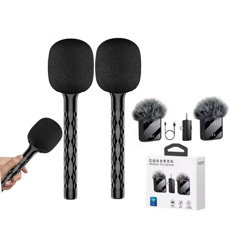 3-in-1 Wireless Microphone Kit - Handheld, Lapel & Holder for Vlogging