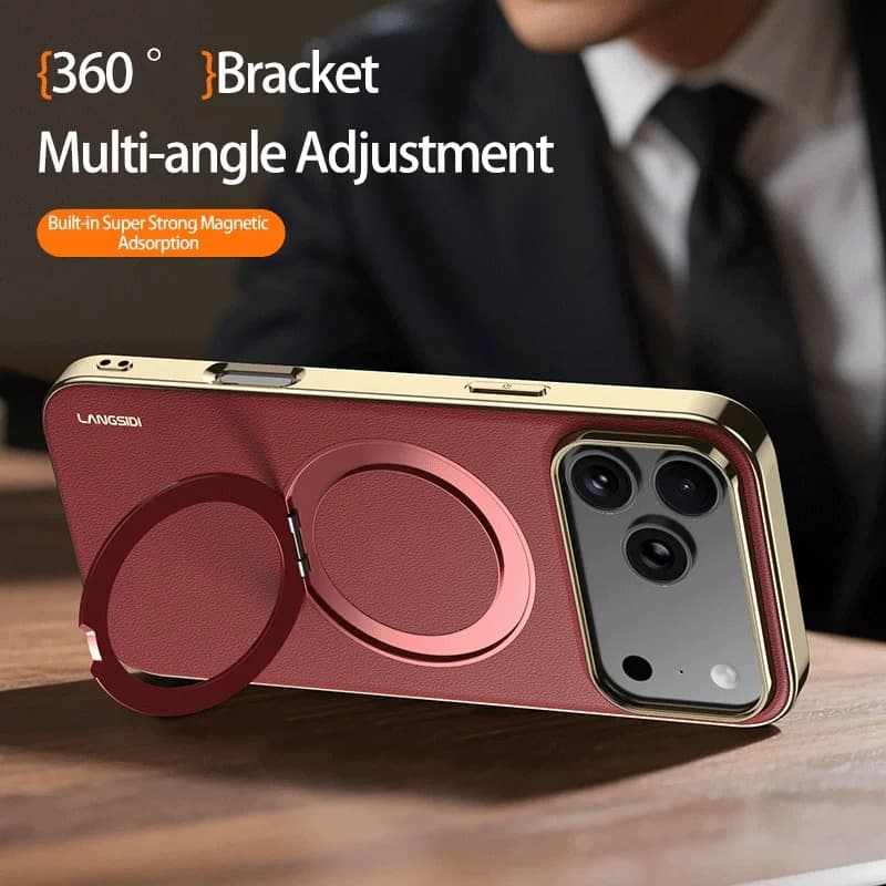 iPhone 17 Pro Max Magnetic Leather Case with MagSafe & Ring Holder