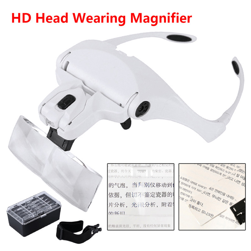 Headband Magnifier Glasses With LED Light Head Mount Magnifier Hands Free Reading Magnifying Glasses for Jeweler Loupe Craft