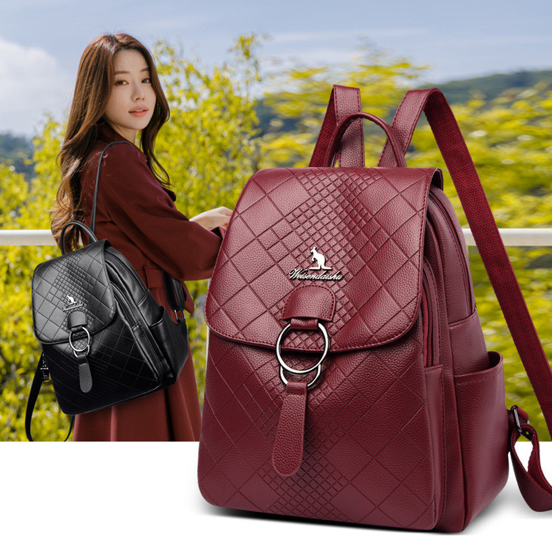 Women PU Leather Backpack Fashion Casual Large Capacity Travel Anti-Theft Shoulder Bag Rucksack Ladies Soft Leather School Bags
