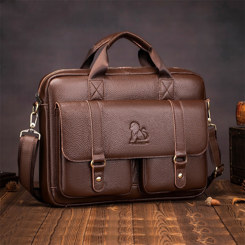 Men's Cowhide Briefcases Genuine Leather Business Handbag Large Capacity Casual Shoulder Bag Vintage Tote Bags Laptop Bag