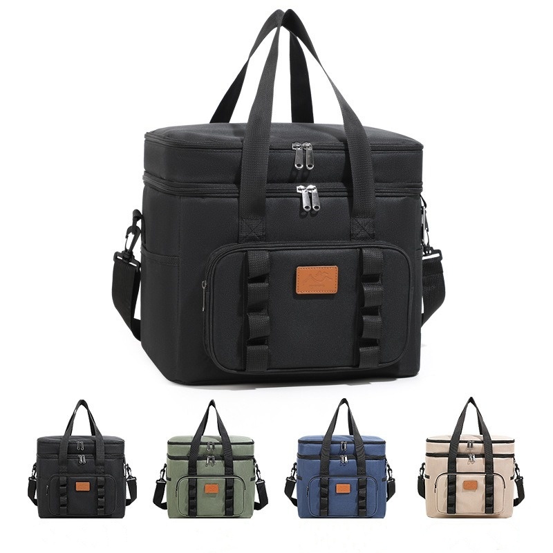 Double Layer Crossbody Lunch Bag Large Capacity Cooler Thermal Insulation Picnic Bags Food Beverage Bag Outdoor Travel  Bag