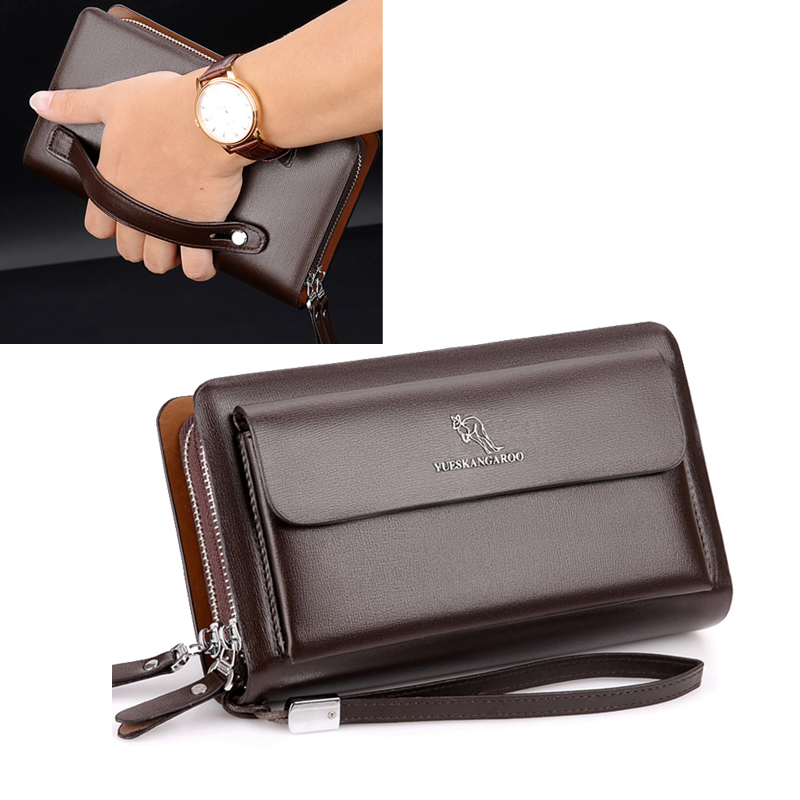 Luxury Men Wallets Zipper Coin Pocket Long Purse Passport Cover Business Clutch Card Holder Waterproof Wallet Double Zipper Bags