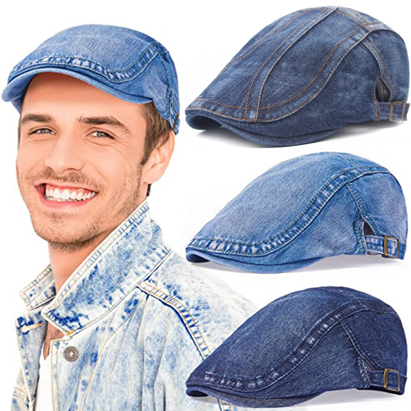 Denim Beret Caps for Women Men Peaked Cap Vintage Unisex Jeans Berets Newsboy Hat Spring Summer Casual Adjustable Hats
