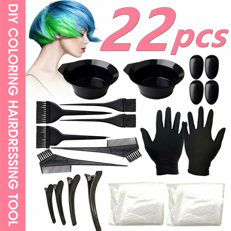 22pcs Hair Dye Color Brush Bowl Set with Ear Caps Dye Mixer Hair Tint Dying Coloring Applicator Hairdressing Styling Accessories