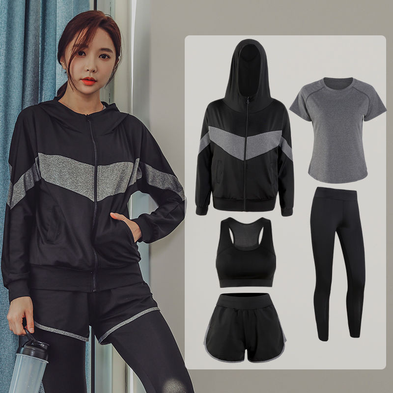 5pcs/set Yoga Exercise Suit Women Autumn and Winter Gym Running Loose Quick-Drying Top Bra Pants Workout Clothes Sportswear Set