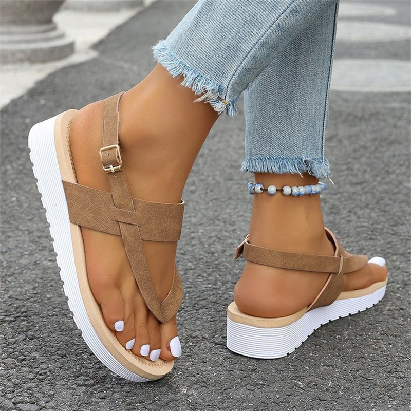 Women Summer New Flat Sandals Lightweight Non Slip Beach Shoes Woman Platform Buckle Strap Clip Toe Gladiator Sandalias