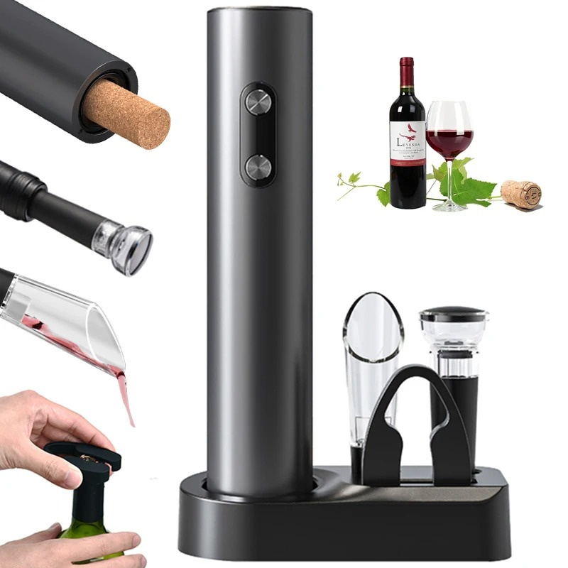 1set Electric Wine Opener Automatic Wine Bottle Corkscrew with Aerator Pourer & Foil Cutter for Kitchen Bar Tool Party Gift