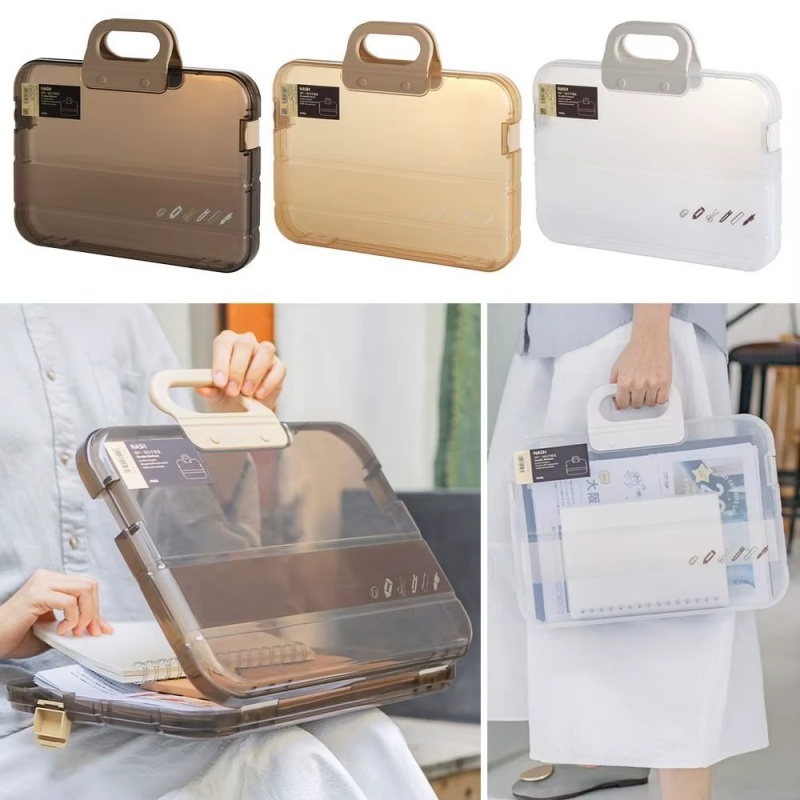 A4 Plastic File Folder With Lock Handle Portable Box File Waterproof Filing Supplies Pencil Case Multi-Purpose Document Bag