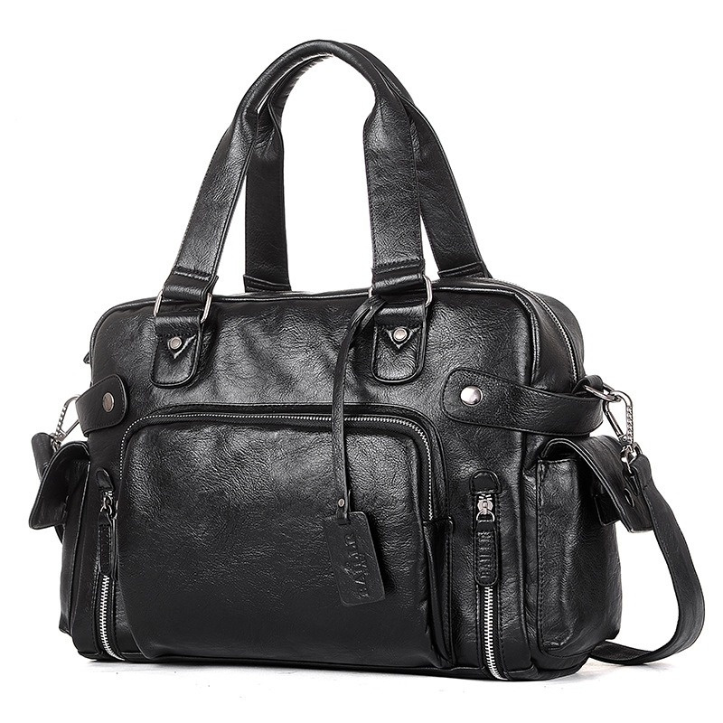 Fashion Men's Soft Leather Briefcase For Laptop Tote Bag Business Shoulder Messenger Bag Handbag Leisure Large Travel Bags Black
