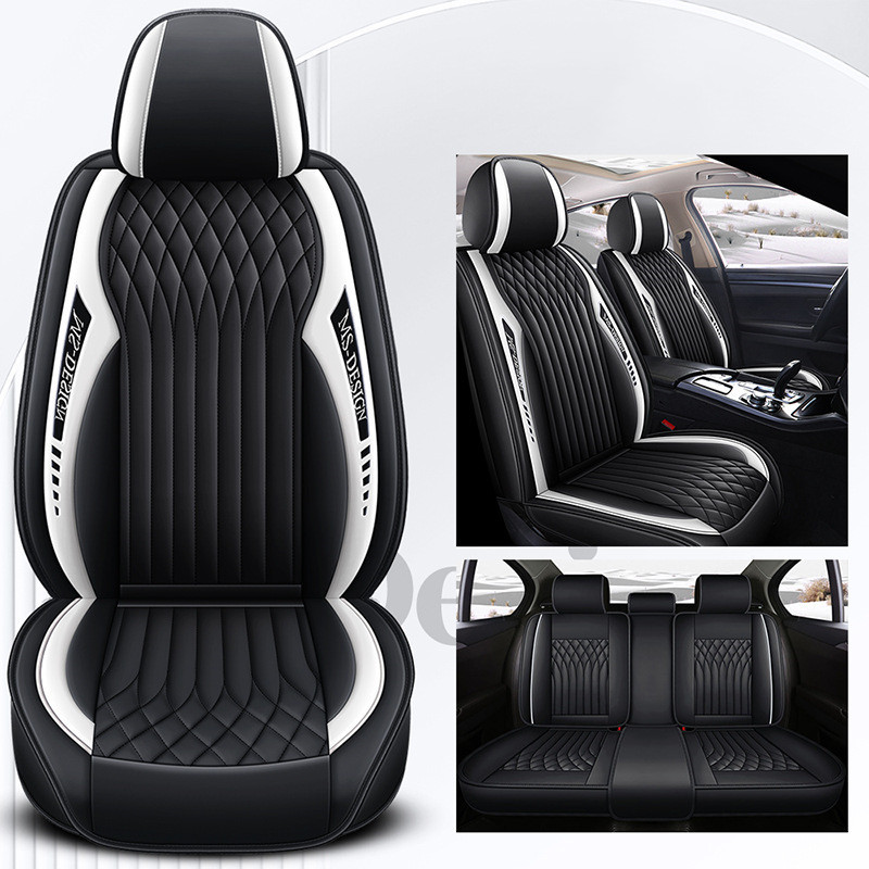 5 Seats Patchwork Car Seat Cover Set Universal Front Rear Seat Cover Leather Car Seat Cushion Accessories Seat Protector Pad Mat